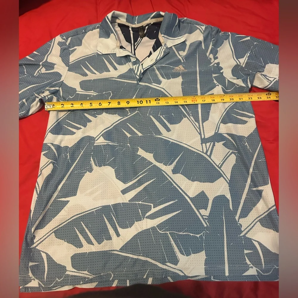 Adidas Golf Blue Leaf Print Men's Polo Shirt